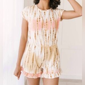 Celeste Bamboo Tie Dye Romper In Peach XL NWT
